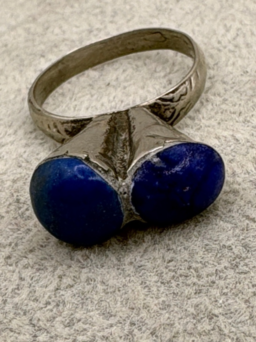 Antique Lapis Lazuli Turkmen Afgani Sterling Double Cabachon Statement Ring 8.5